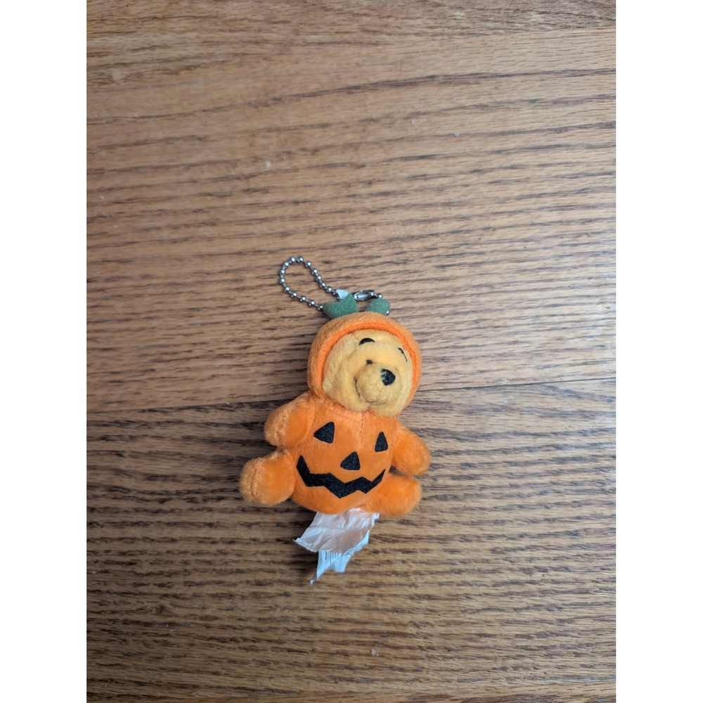 Disney Winnie the Pooh Pumpkin Halloween Plush Keychain Orange Mini 3 inch